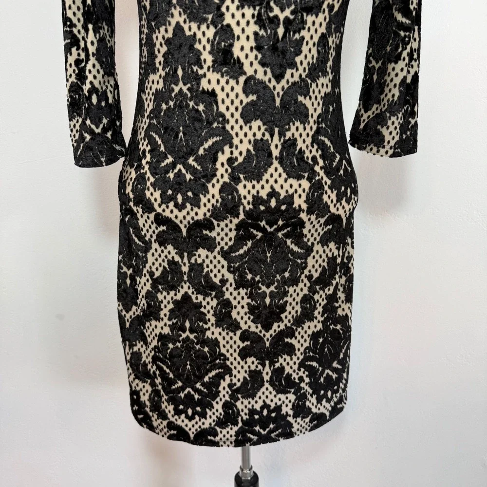 Free People Velvet‎ Burnout Lace Mini Dress Black Cream Dark Feminine Gothic S